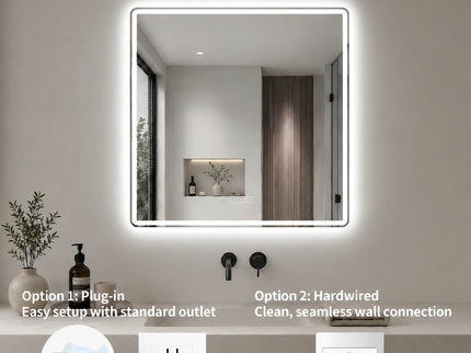 36 X 36 LED Bathroom Mirror With Dimmable Frosted Light Band, 3 Color Temperatures, Anti Fog, Memory & Auto Off - Silver