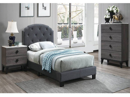 Button Tufted Bed With Nailhead Trim