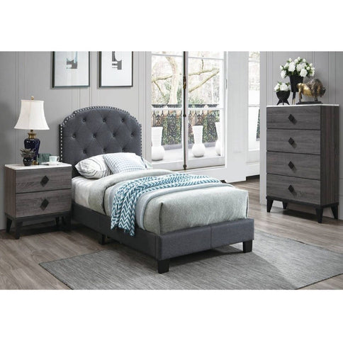 Button Tufted Bed With Nailhead Trim