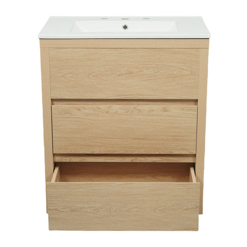 Freestanding Bathroom Vanity With Ceramic Sink, 2 Full Extension Drawers