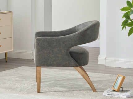 Upholstered Open Back Armchair With Weathered Rubberwood Legs