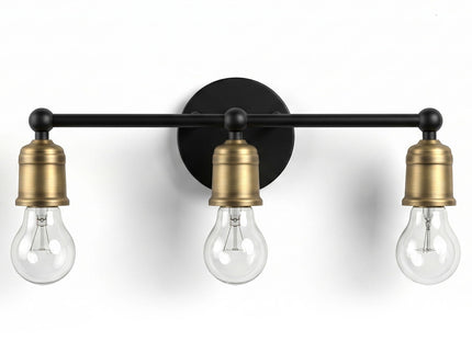 3 Light Wall Sconce, Vanity Light, No Bulbs Included - Black / Gold