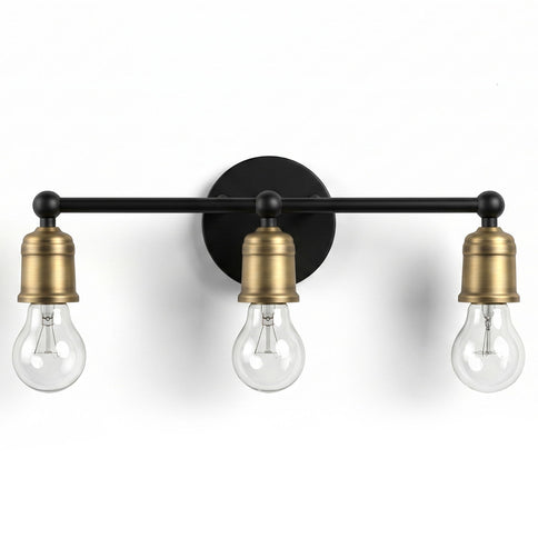 3 Light Wall Sconce, Vanity Light, No Bulbs Included - Black / Gold