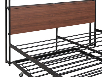Platform Bed Frame With Trundle, USB Ports And Slat Support, No Box Spring Needed