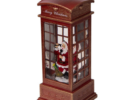 Christmas Lighted Water Spinning Phone Booth With Santa On Phone, 3*AA Batteries Required - White / Red