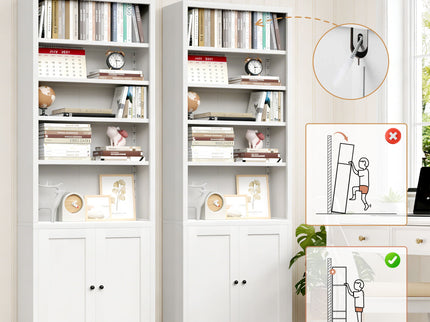 Bookcase Tall 5-Tier Adjustable Storage Shelf With Door Deep - White
