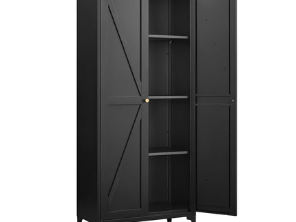 Adjustable 2 Door Kitchen Pantry Cabinet With Striped Design