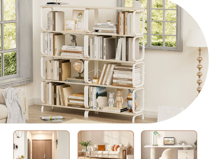 5 Tier Industrial Bookshelf, Tall Bookcase With Open Design, Vintage Storage Organizer