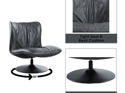 Piotr - Top Grain Leather Accent Chair With Swivel - Black