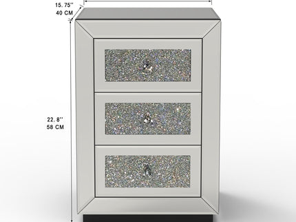 3 Drawer Nightstand With Glass Accents, Bedside Table For Bedroom - Silver