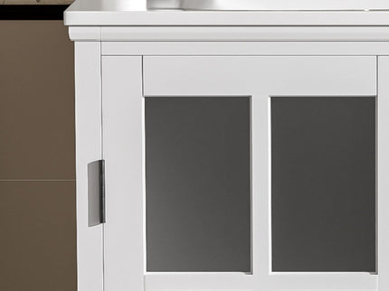 Modern Bathroom Vanity With Ceramic Sink, Tempered Blurred Glass Doors