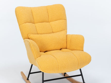 Rocking Chair Nursery, Teddy Upholstered Glider Rocker With High Backrest, Reading Chair Modern Rocking Accent Chairs Glider Recliner For Living Room - Yellow