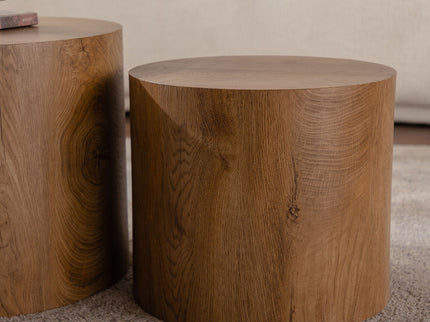 Round Nesting Coffee Table For Small Living Room (Set of 2) - Brown / Wood