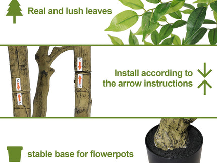 Artificial Banyan Tree With A Trunk And Lifelike Leaves, For Indoor And Outdoor Use - Green