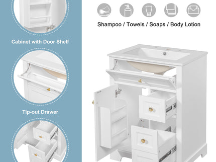 Modern Bathroom Vanity With Sink, 3 Drawers & Cabinet With 2 Tier Door Storage