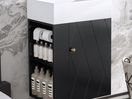 Modern Bathroom Vanity With Sink, Diamond Pattern Doors