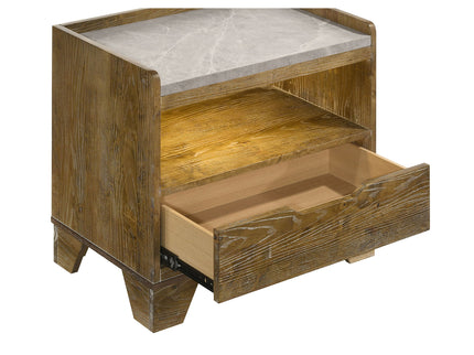 Packard - 1 Drawer Nightstand With LED Lighting And USB Charging - Oak