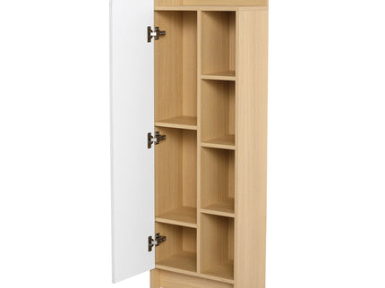 Tall Freestanding Bathroom Side Cabinet With Single Door & 4 Tier Open Shelves - Black / Light Oak / White