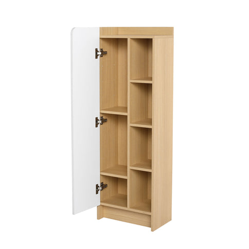 Tall Freestanding Bathroom Side Cabinet With Single Door & 4 Tier Open Shelves - Black / Light Oak / White