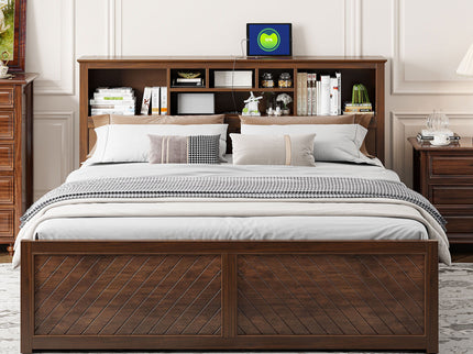 Platform Bed With Multi Storage Headboard, USB And Drawers