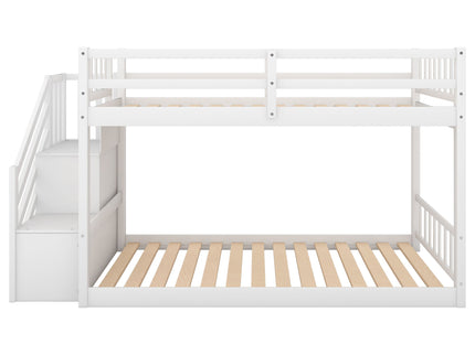 Twin Over Twin Floor Bunk Bed, Ladder With Storage