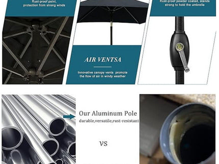 Rectangular Patio Umbrella With Crank Tilt, Polyester UV-Resistant Canopy