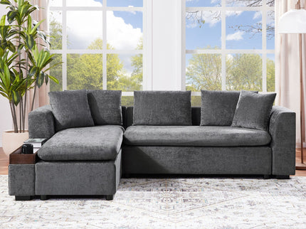 Modern L Shaped Sectional Sofa With Upholstery And Wooden Storage