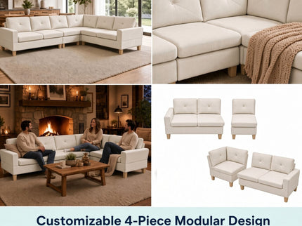 Modular L - Shaped Sectional Sofa 6 Seater 4 Piece Couch With Chaise