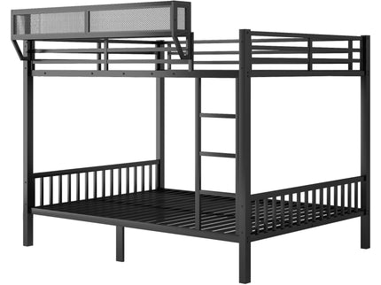 Queen Over Queen Bunk Bed With Ladder And Storage Shelf - Black