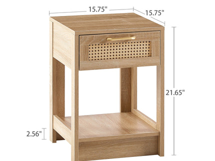 15.75" Rattan End Table With Drawer, Modern Nightstand, Side Table For Living Room, Bedroom