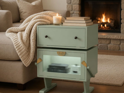 Robot LED Nightstand With 360° Rotating Drawer