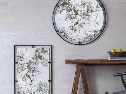 Theodor - Mirror With Industrial Design Round Mirror With Metal Frame For Wall Decor & Entryway Console Lean Against Wall - Black