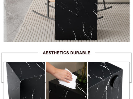 Luxurious Marble Texture Coffee Table Cube Design Elegant Living Room Accent - Black