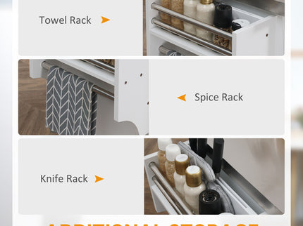 Homcom - Rolling Kitchen Island With Storage, Portable Kitchen Cart With Stainless Steel Top, 2 Drawers, Spice, Knife And Towel Rack And Cabinets