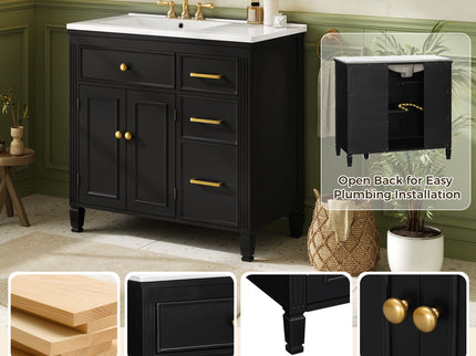 2 Piece Freestanding Bathroom Vanity Set With Sink Top, Reversible Dual Layout