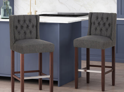 Solstara - Upholstered Dining Barstool With Button Tufted And Wing Back