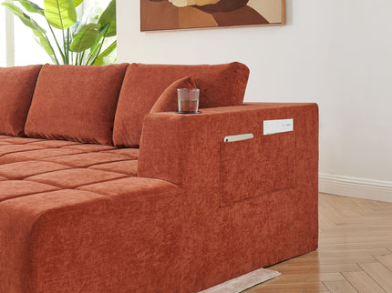 U - Shaped Sectional Sofa, Cup Holders & Side Pockets For Living Room