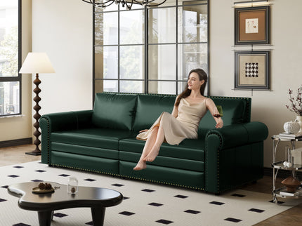 3 In 1 Convertible Sleeper Sofa With Nailhead Trim & Rolled Arm