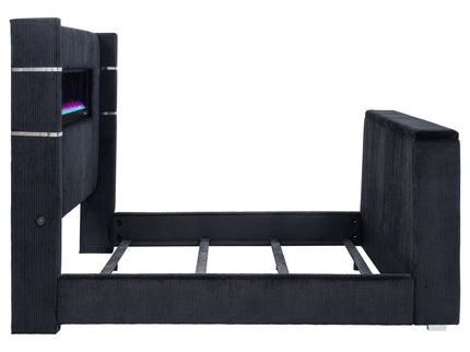 Judah - Eastern King Wingback TV Bed With Motorized Lift And Flame Visualizer - Black