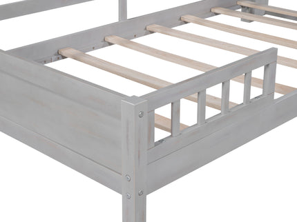 Wood Platform Bed With Built In LED Light, Storage Headboard And Guardrail