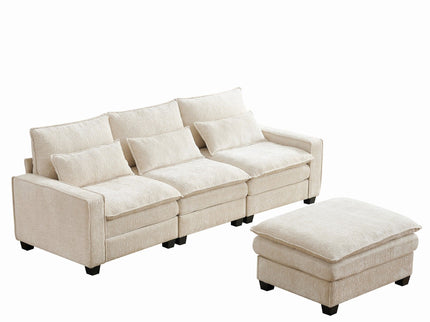Modern Comfy L Shaped Sectional Sofa With Movable Ottoman