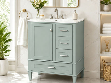 Bathroom Vanity With Sink, Soft Closing Door And Drawers - Light Green