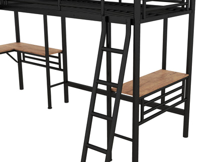 Twin Loft Bed With 2 Built In Desks, Mission Style - Black