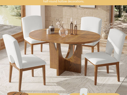 Topmax - 5 Piece Modern Extendable Round Dining Table Set With Removable Leaf For Small Places