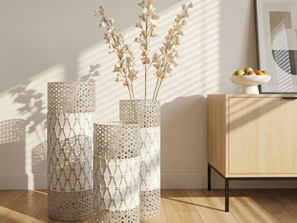 Tall Floor Vase Decorative Vase, Home Accent Decor (Set of 3) - White / Gold