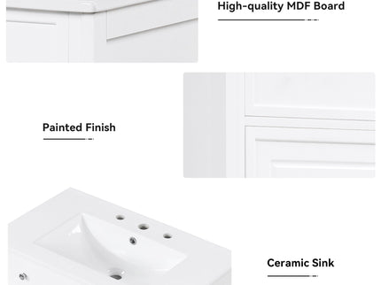 Bathroom Vanity With Sink Top, Cabinet With Door And 2 Drawers - White