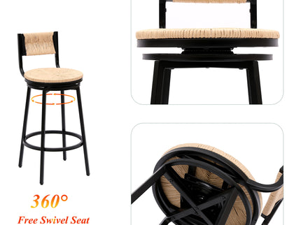 Bar Stools Swivel Counter Chairs With Metal Frame Hand Woven Paper Rope Dining Barstools For Kitchen Counter (Set of 2)