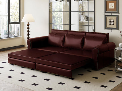 3 In 1 Convertible Sleeper Sofa With Nailhead Trim & Rolled Arm