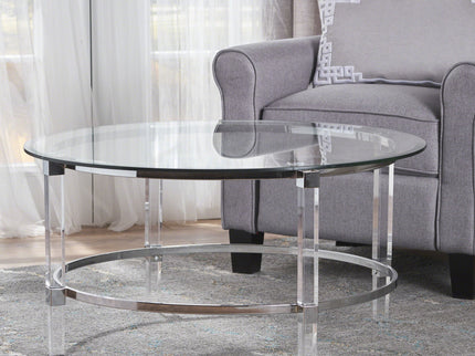 Tempered Glass Round Coffee Table With Four Legs - Clear