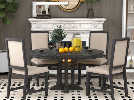 Dining Set & Extendable Round Table And 4 Upholstered Chairs